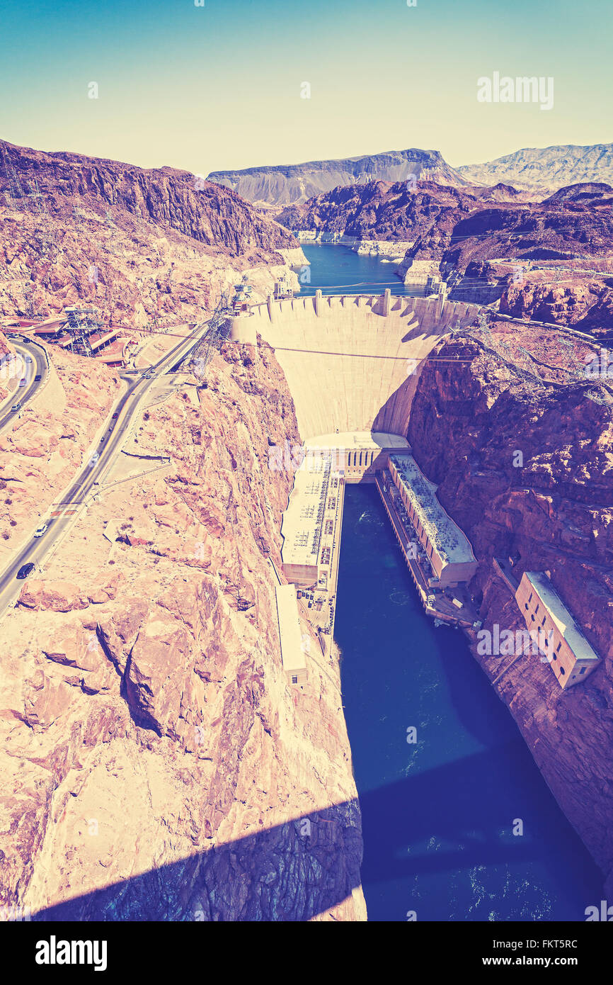 Vintage stilisierte Foto der Hoover Dam, USA. Stockfoto