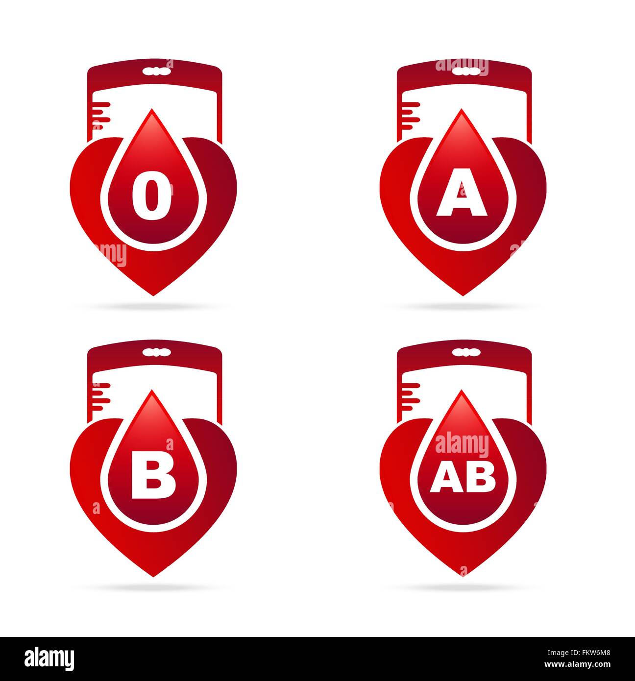 Blutgruppe. Kreative Blutgruppen zeigt in Form eines Herzen mit roten Blutstropfen und Beutel Blut Stock Vektor