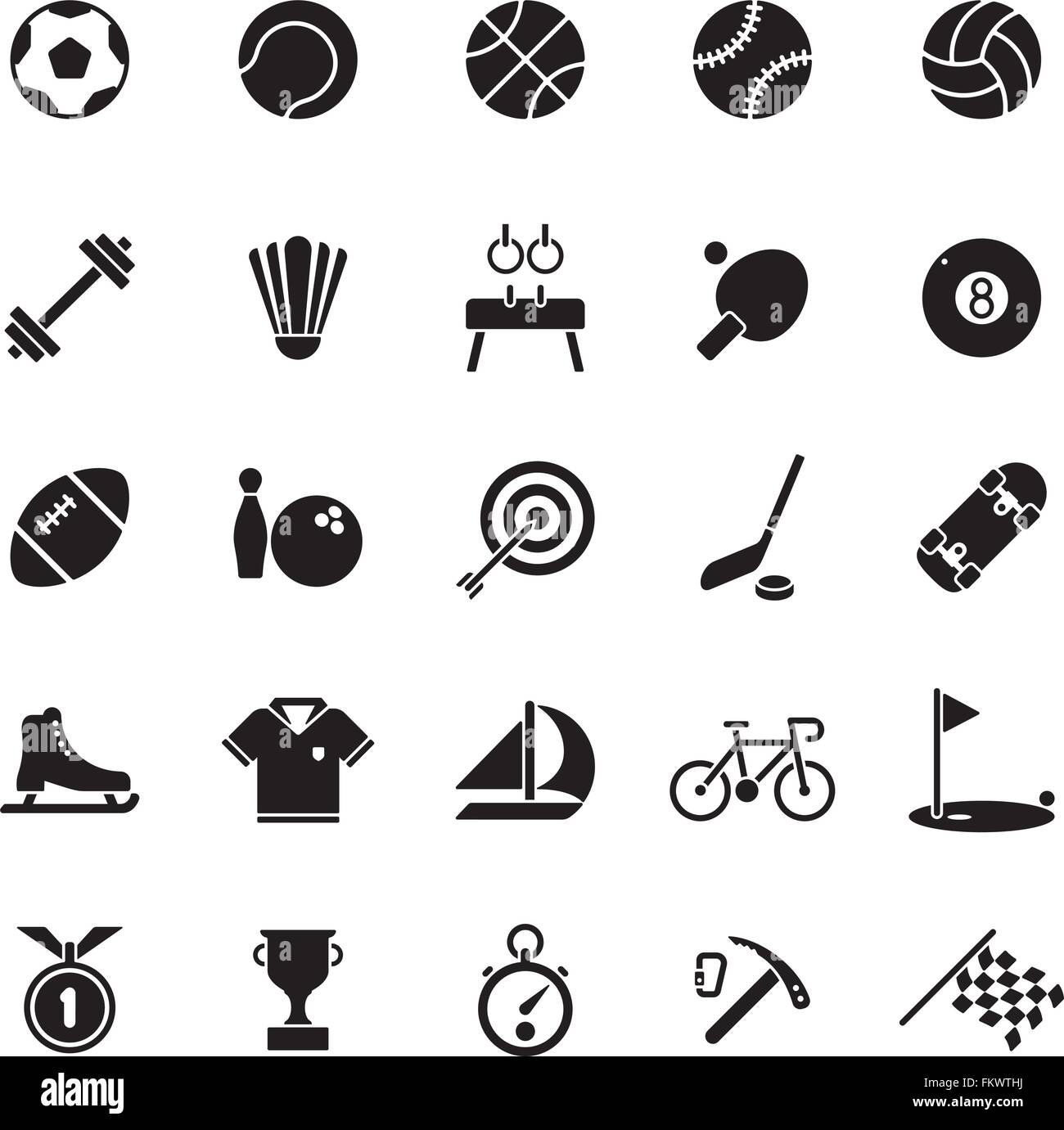 Sammlung von Sport und Gymnastik Glyph-icons Stock Vektor