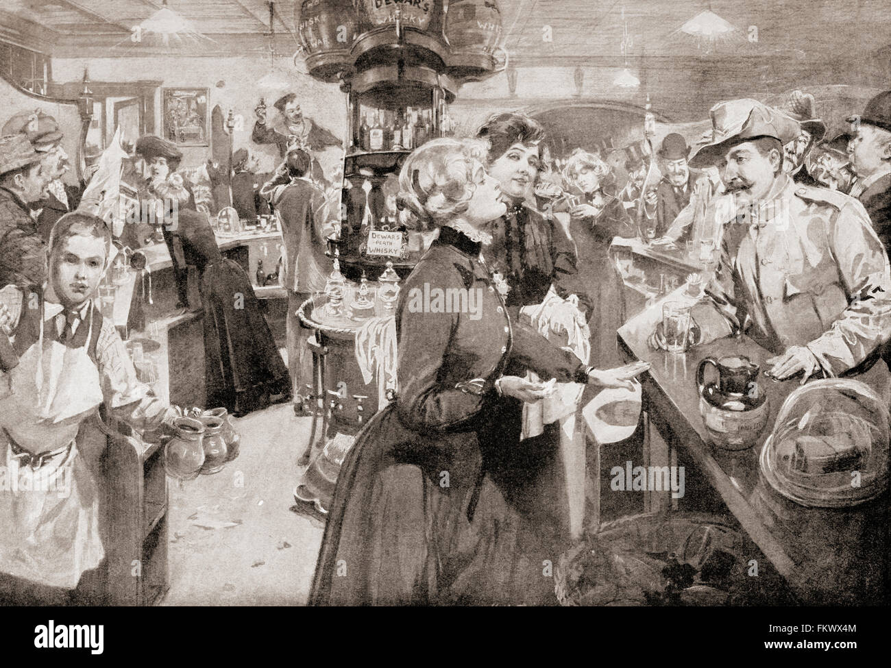 In einer Gastwirtschaft am Samstagabend, London, England c. 1901. Stockfoto