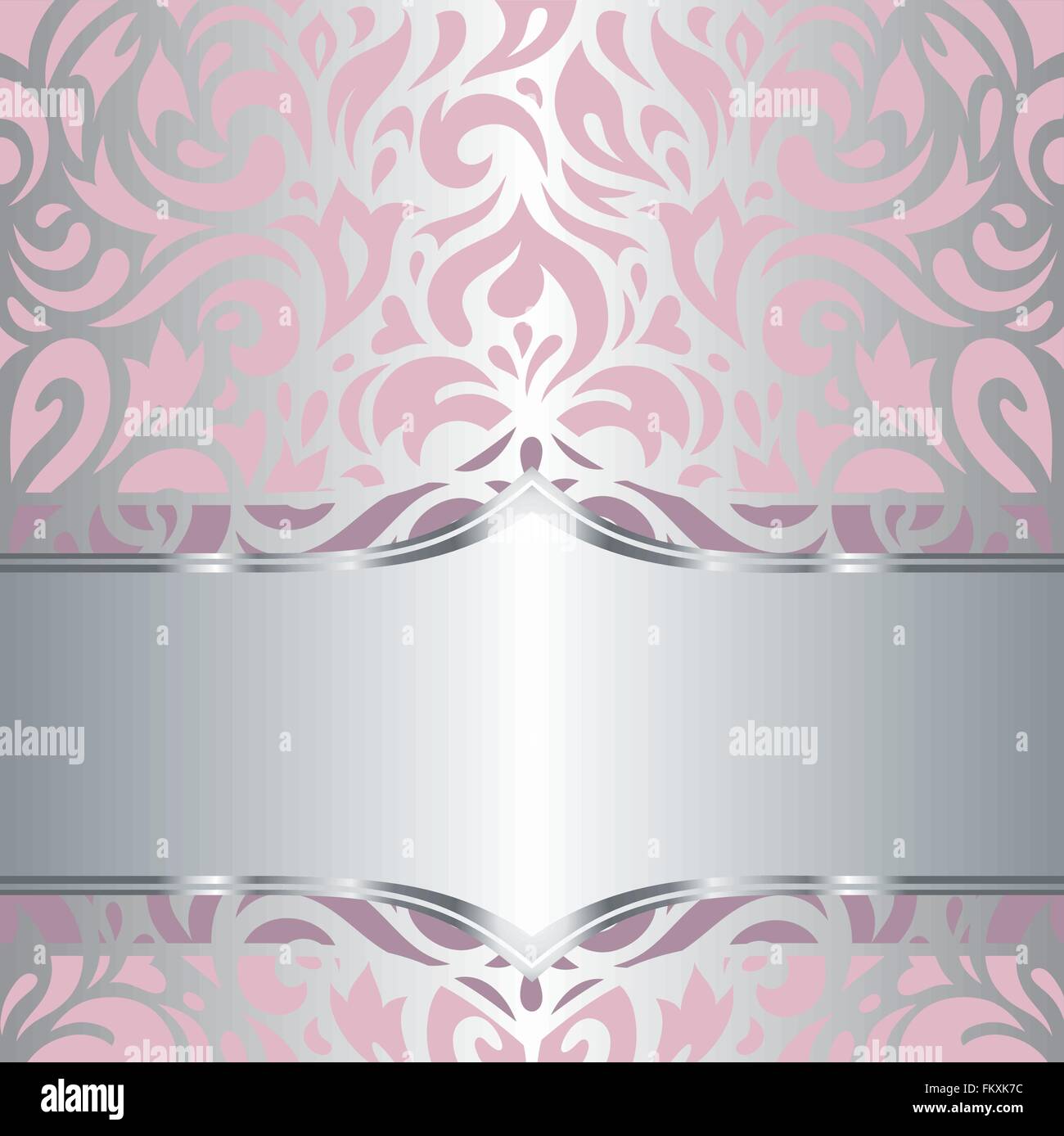 Floral rosa & silber glänzend Einladung Vintage retro Vektor dekorative Tapetendesign Stock Vektor