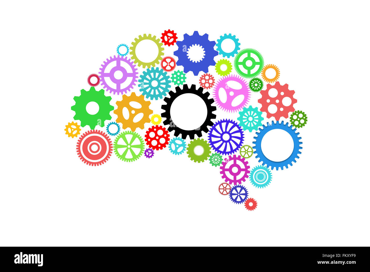 Künstliche Intelligenz mit menschlichen Gehirnform und Zahnräder Stockfoto