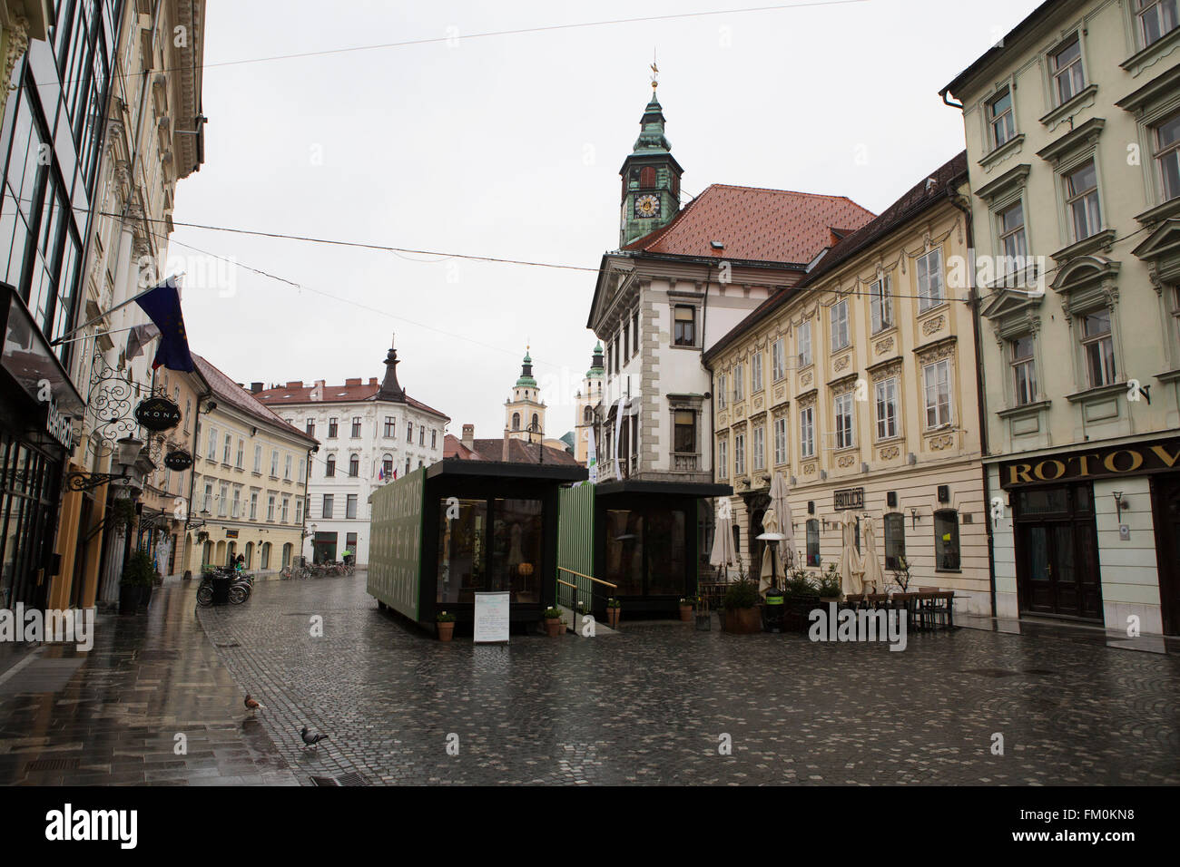 Kabinen mit European Green Capital zeigt in Ljubljana, Slowenien. Stockfoto