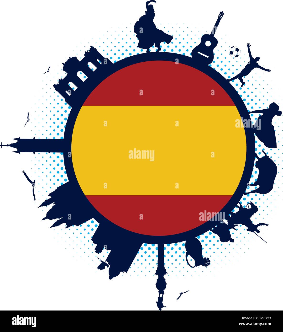 Spanien Flagge und Silhouette Sehenswürdigkeiten Stock Vektor