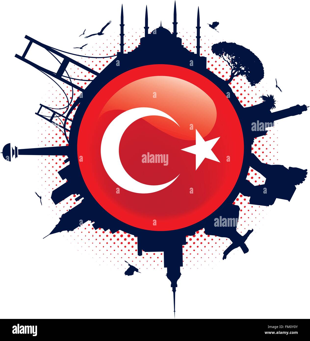 Türkische Flagge und Silhouette Sehenswürdigkeiten Stock Vektor