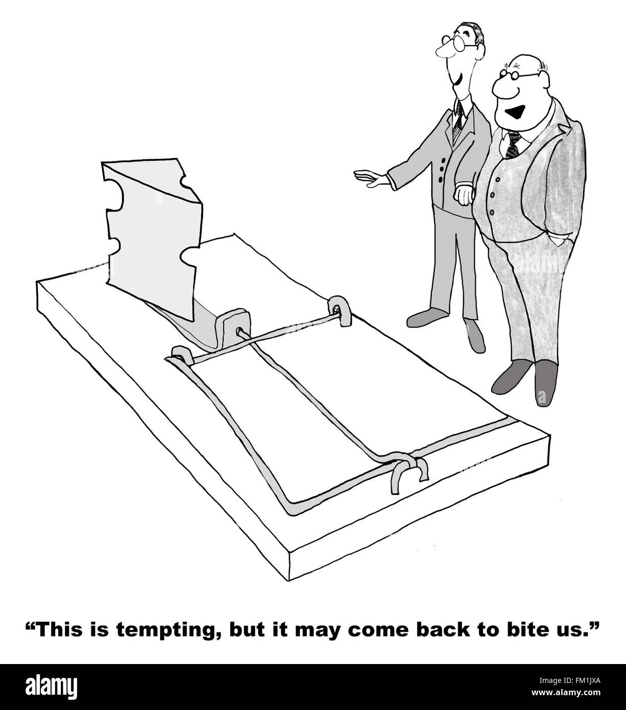 Geschäftliche Cartoon über die Versuchung. Stockfoto