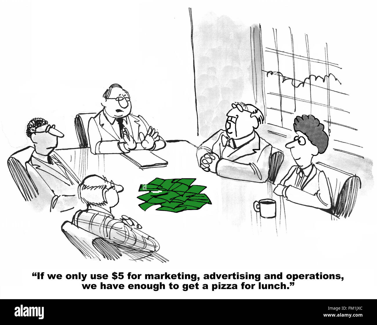 Geschäftliche Cartoon über die Zuweisung von Haushaltsmitteln. Stockfoto