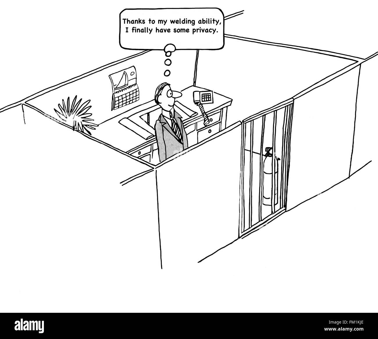Geschäftliche Cartoon darum Privatsphäre am Arbeitsplatz. Stockfoto