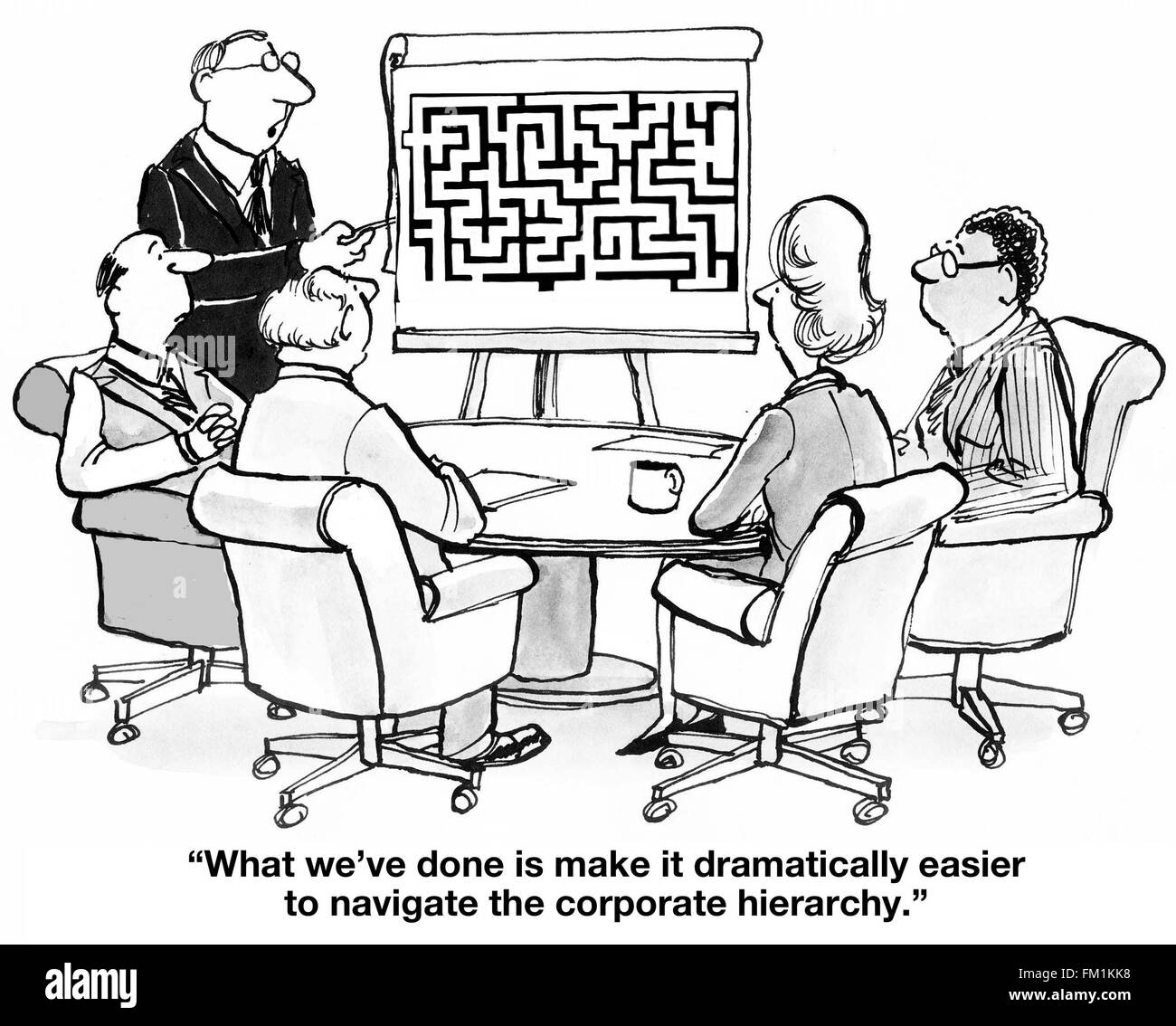 Geschäftliche Cartoon über Unternehmenshierarchie. Stockfoto