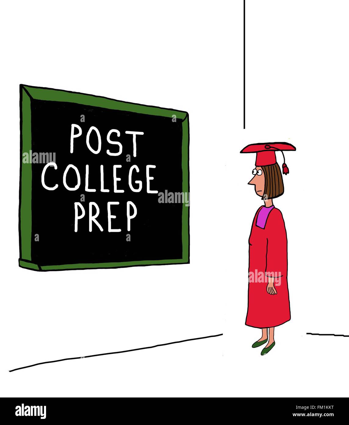 Bildung-Cartoon über die Vorbereitung für das Leben nach dem Studium. Stockfoto