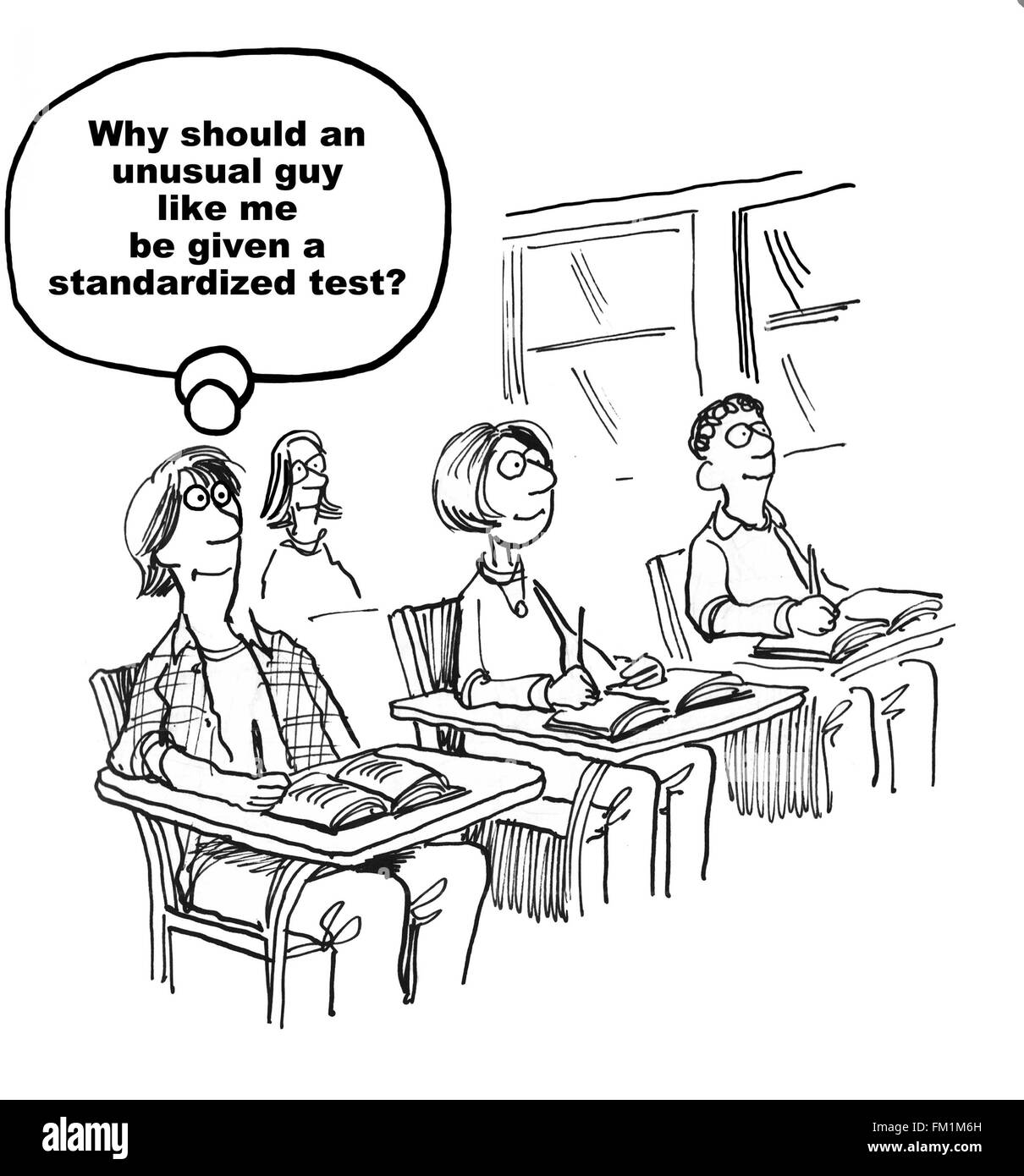 Bildung-Cartoon über standardisierte Tests. Stockfoto