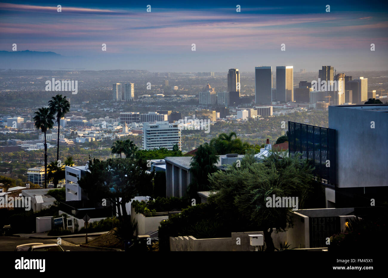 Century City von den Vogel-Straßen in Los Angeles Stockfoto