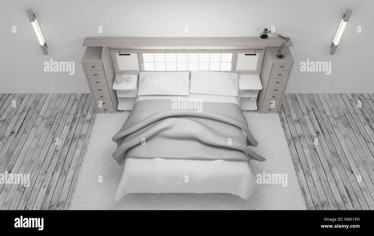 Schlafzimmer weiß 3D-Rendering Non Marke skizziert. Alle komplett neues design Stockfoto