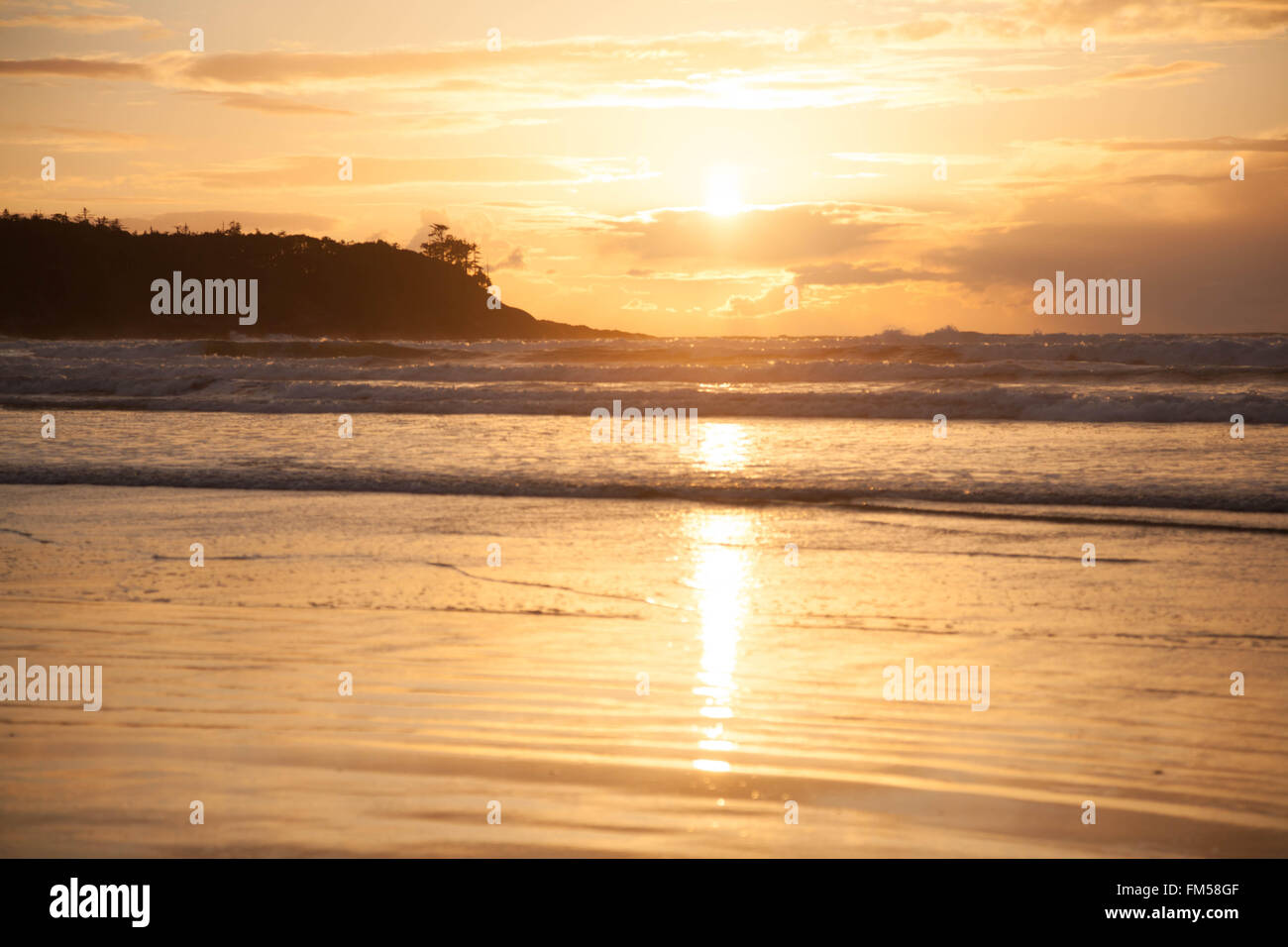 Sonnenuntergang am Cox Bay Beach, Tofino BC Stockfoto