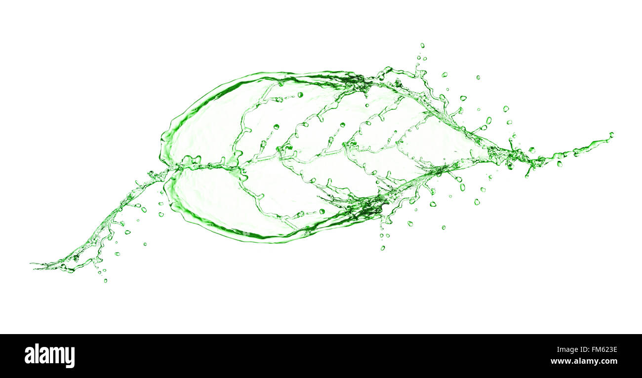 Blatt von Spritzwasser isoliert auf weißem Hintergrund gemacht Stockfoto