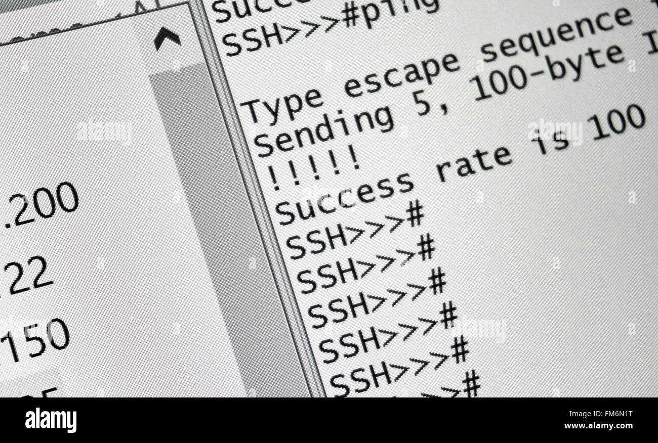 ssh Verbindung - secure-Shell mit Pings Ausgabe hergestellt Stockfoto