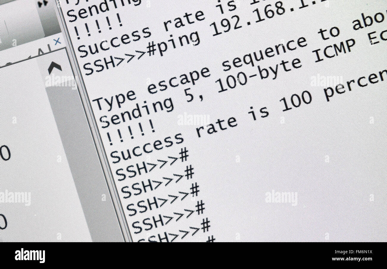 ssh Verbindung - secure-Shell mit Pings Ausgabe hergestellt Stockfoto