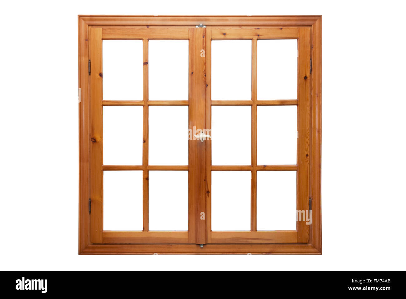 Holz-Fenster isoliert auf weißem Hintergrund Innenseite Stockfoto
