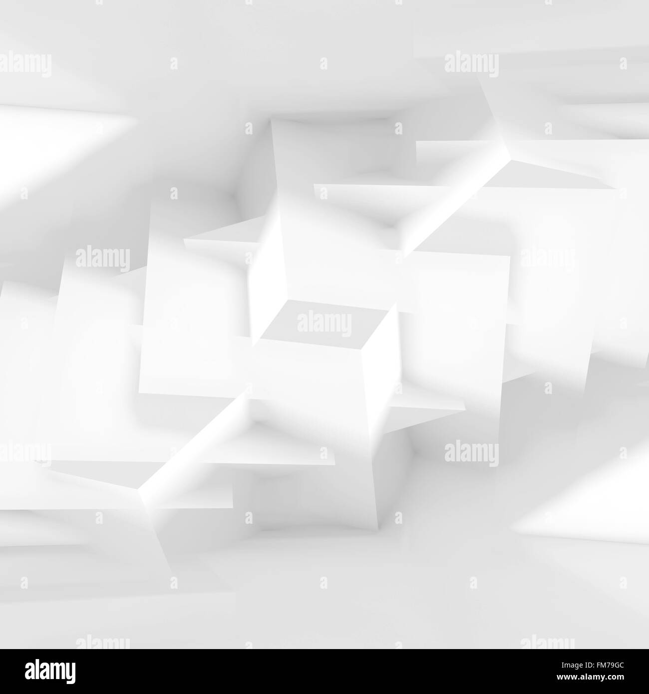 Abstrakte digitale weißer Hintergrund mit chaotischen kubische Strukturen, komponierte Platz 3d illustration Stockfoto