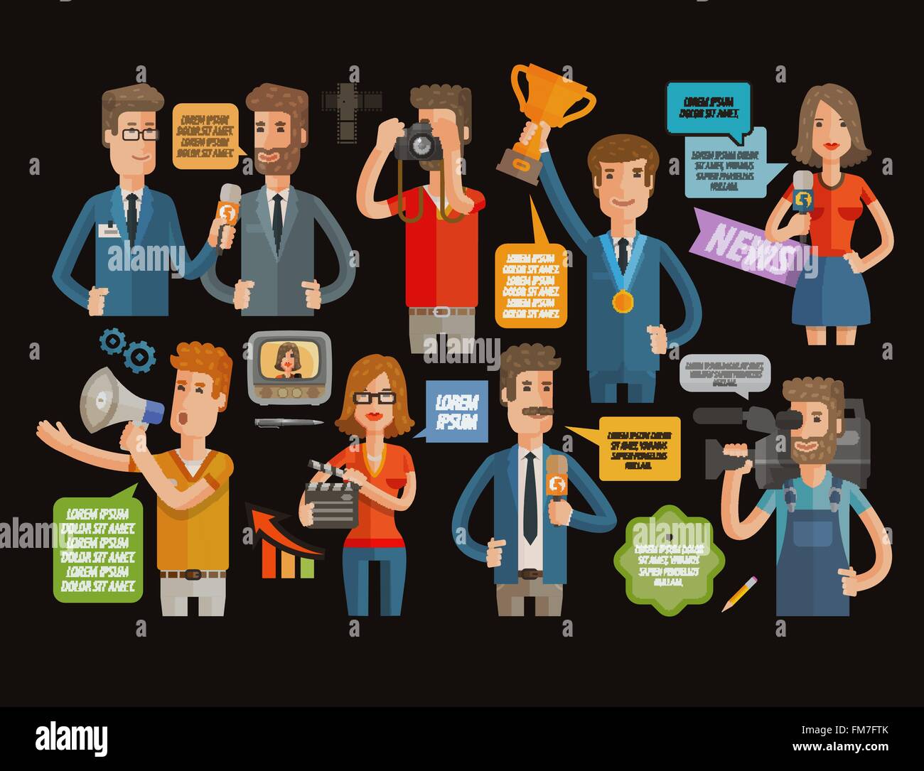 TV, Rundfunk, Journalismus Icons Set. Vektor-illustration Stock Vektor