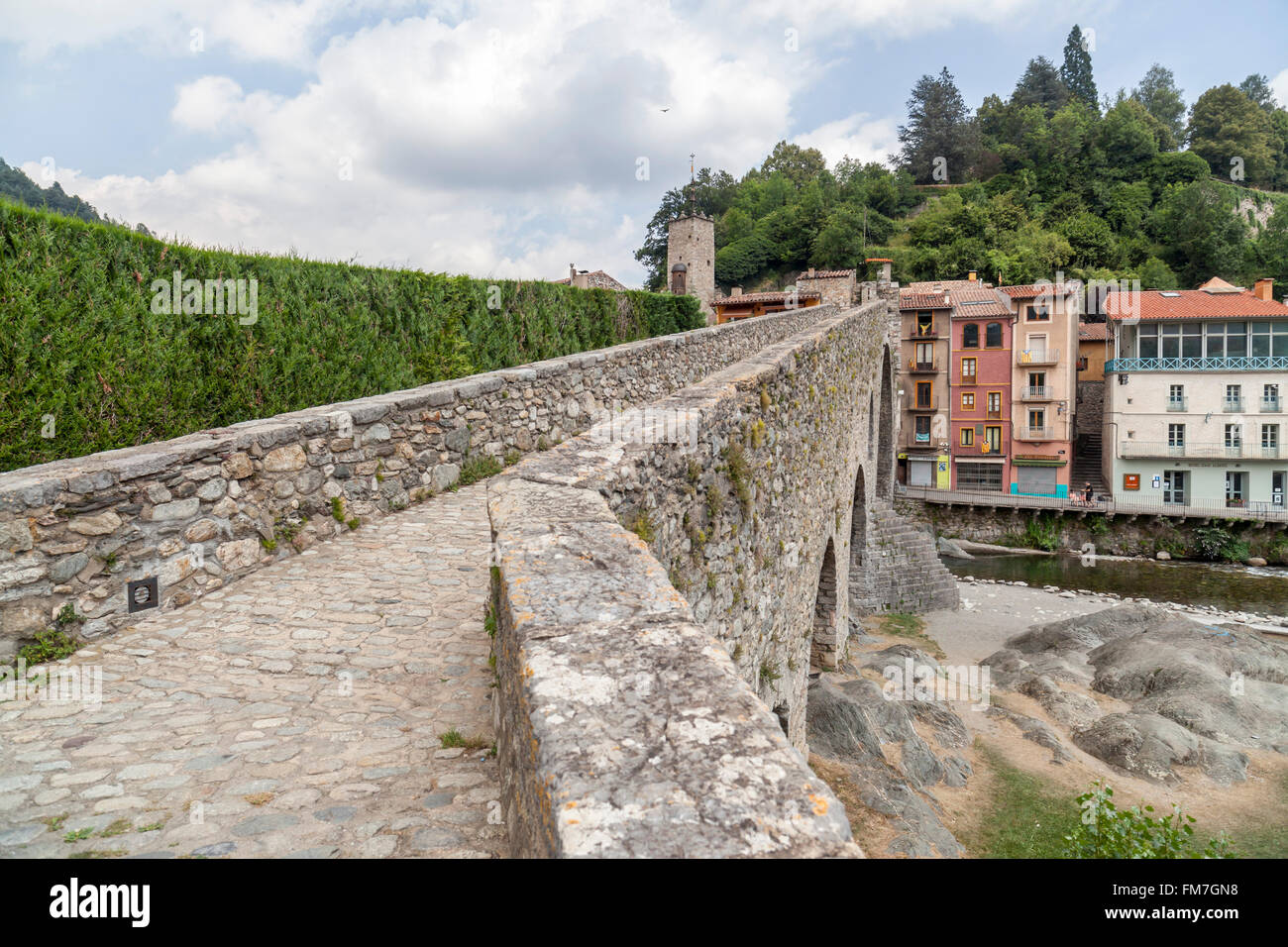 Pont Nou, Brücke, Camprodon, Katalonien, Spanien. Stockfoto
