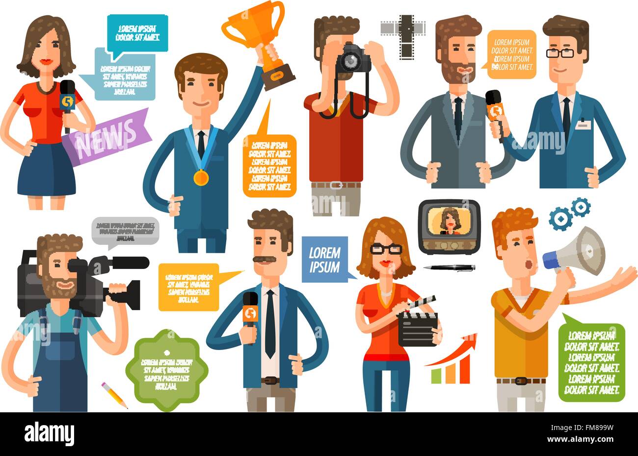 Business-Infografiken. Journalismus und TV-Symbole. Vektor-illustration Stock Vektor