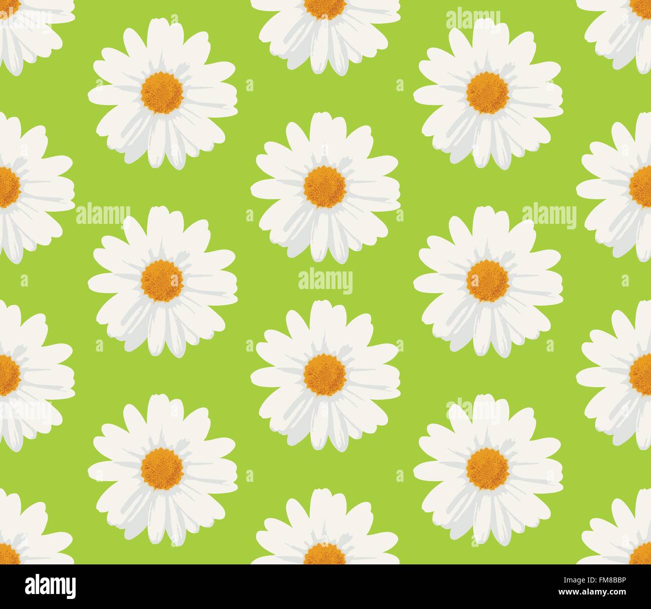 Nahtlose Muster mit Marguerite Daisy Blumen auf grünem Hintergrund Stock Vektor