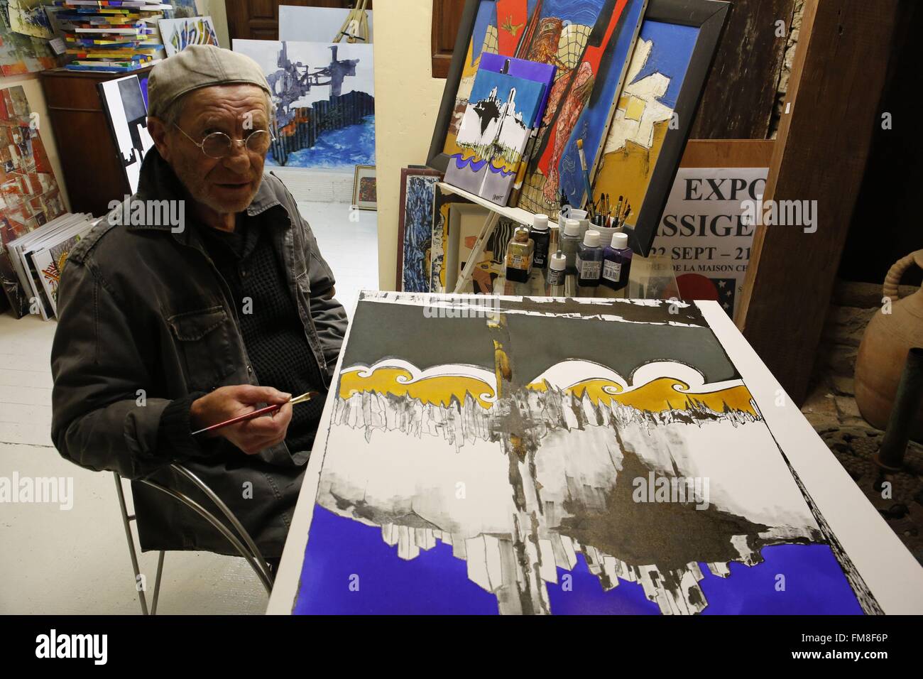 Frankreich, Dordogne, Perigord, Issigeac, aufgeführt als bemerkenswert, lokale Künstler Galerie Stockfoto