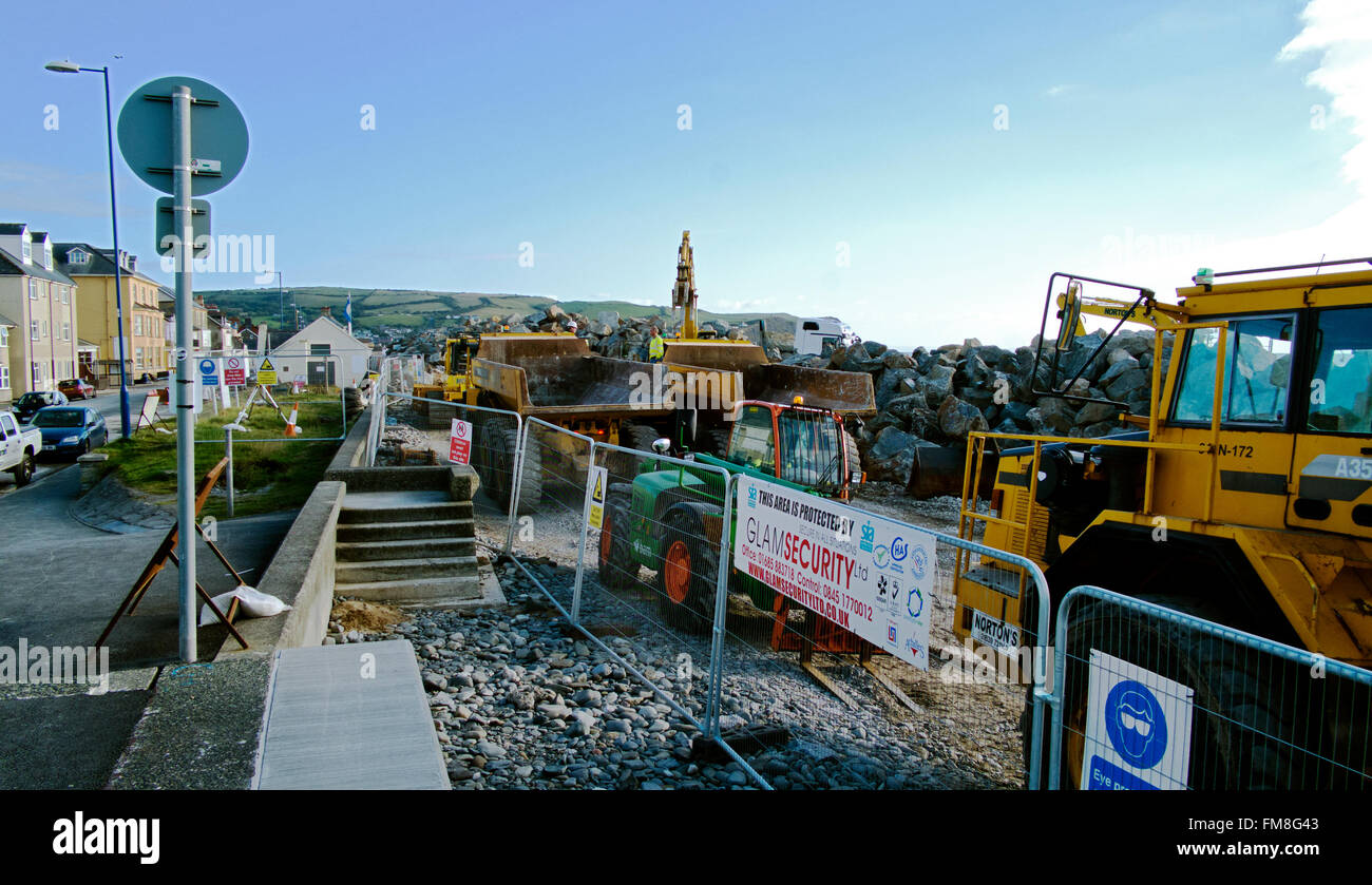 Borth Meer Verteidigung arbeitet in der Nähe von Aberystwyth. Stockfoto