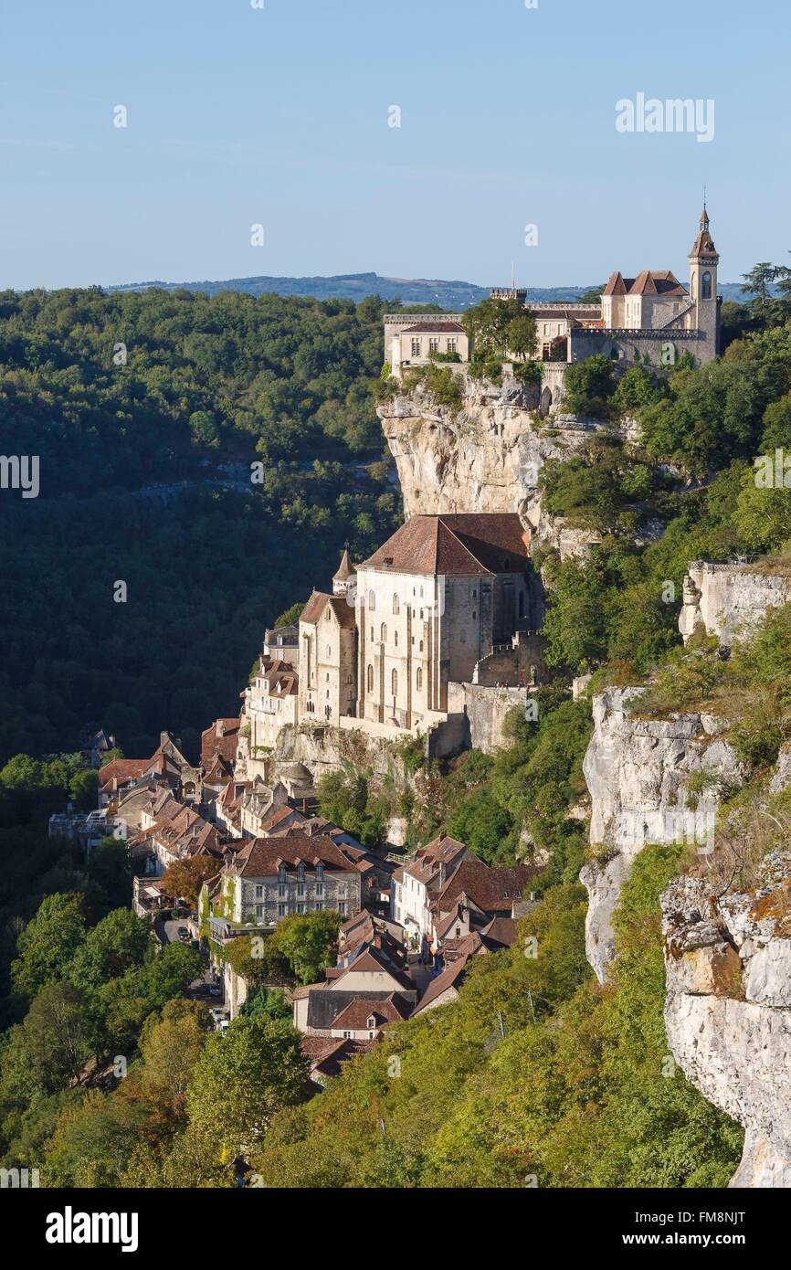 Frankreich, Lot, Rocamadour, Camino de Santiago-Rastplatz, die Burg und zitieren Religieuse Stockfoto
