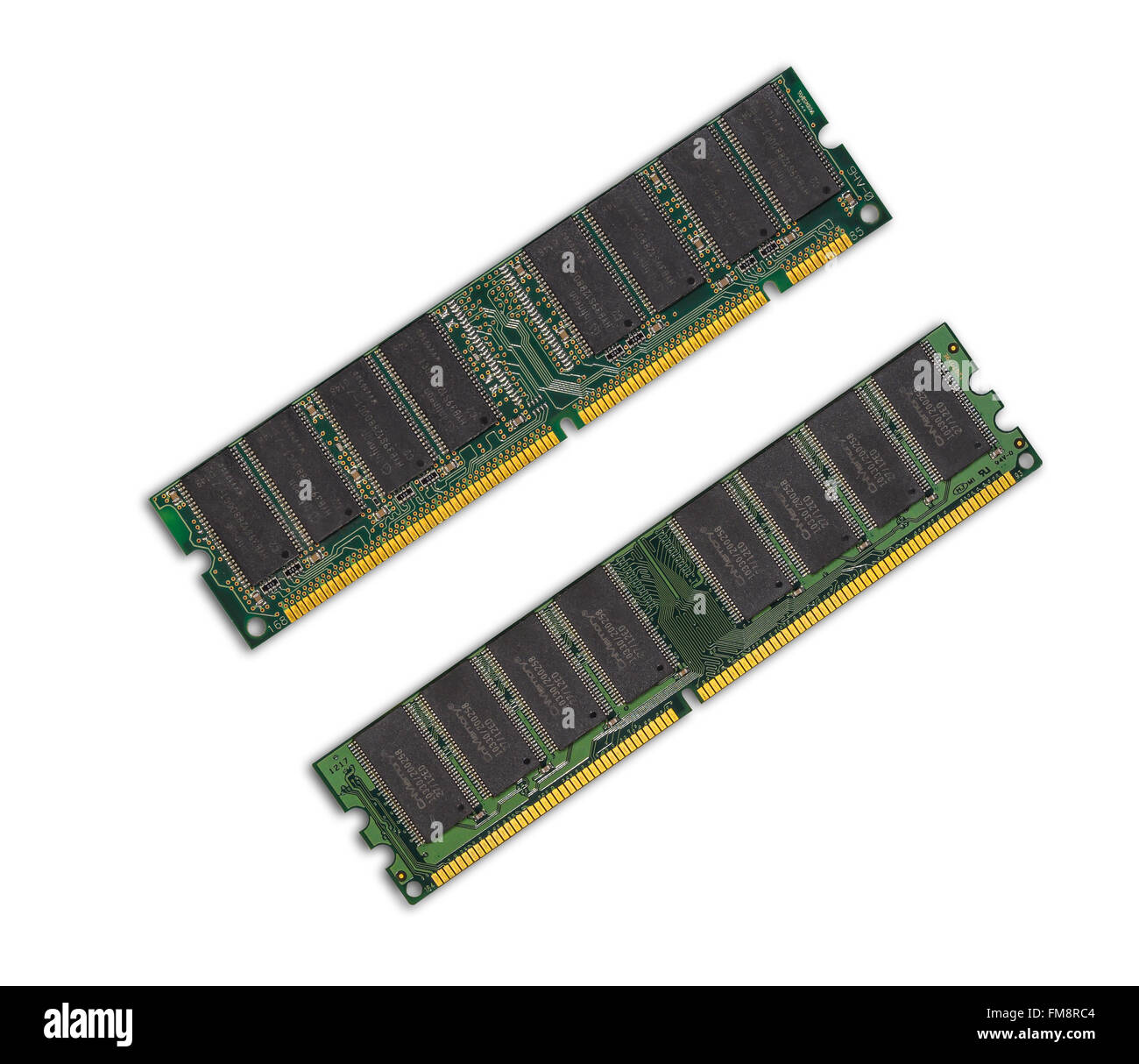 Zwei Computer-Speicher-Chips auf weißem Grund Stockfoto