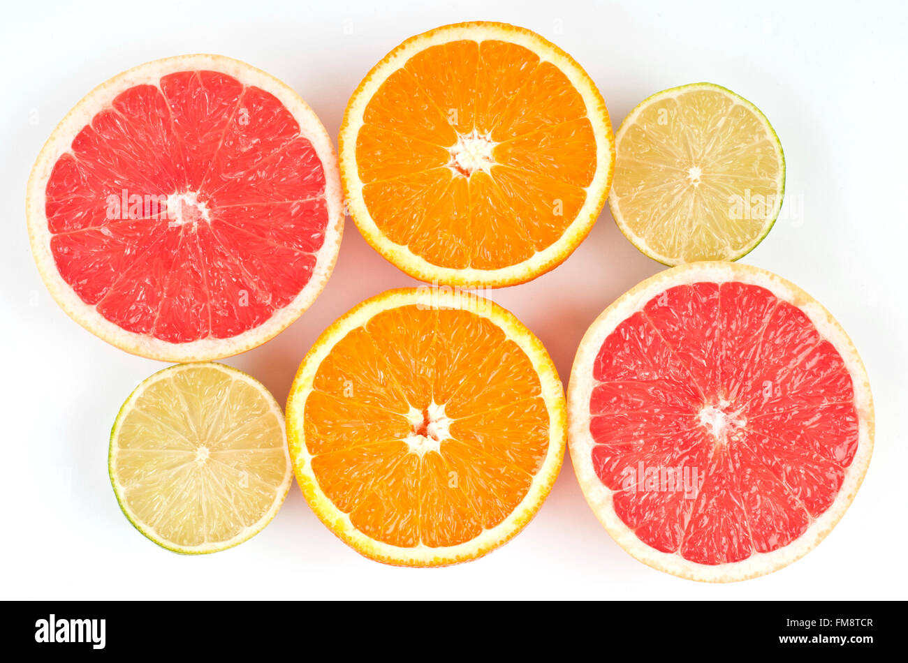 Limette, Orange und Pink Grapefruit-Scheiben Stockfoto