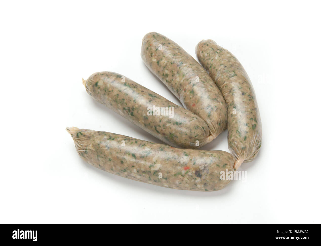 Zwei paar vegetarische Würstchen, Frischwurst, der Fleischanteil ist mit Getreide, Hülsenfrüchten und manchmal Tofu ersetzt und verwenden eine Vielzahl von Kräutern, Gewürzen und Öl anstelle von Fleisch Fett, Stockfoto