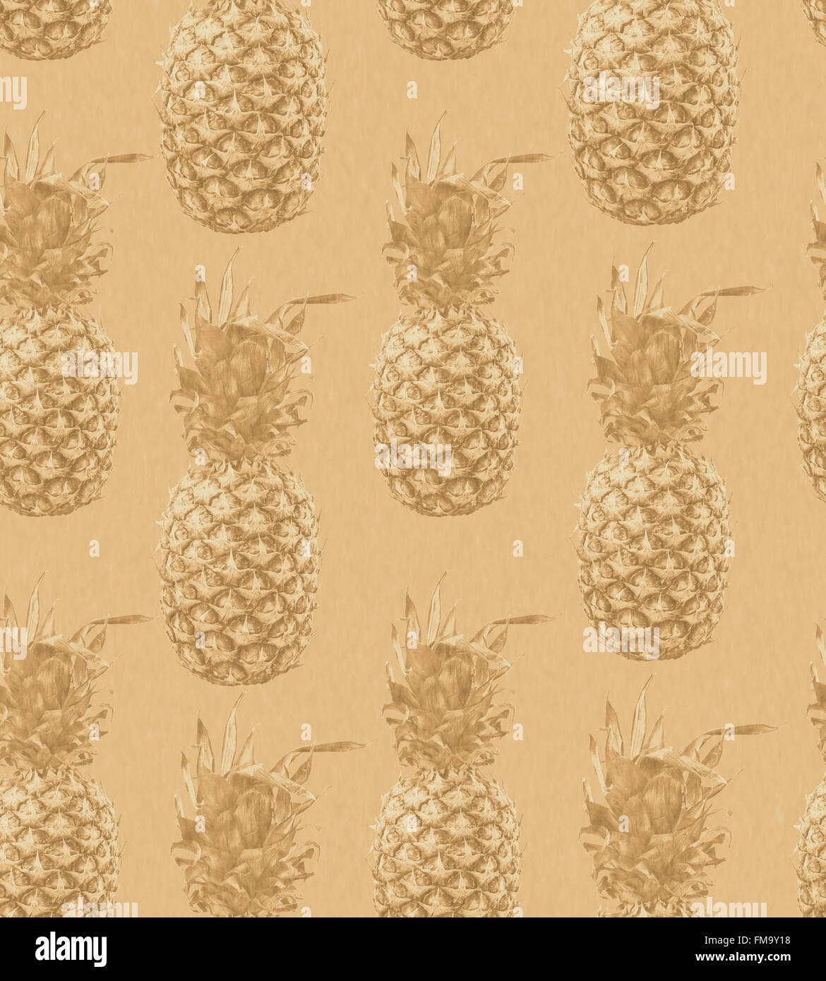 Nahtlose Muster mit Vintage Sepia Farbe Ananas. Hipster Retro-Hintergrund Illustration. Stockfoto