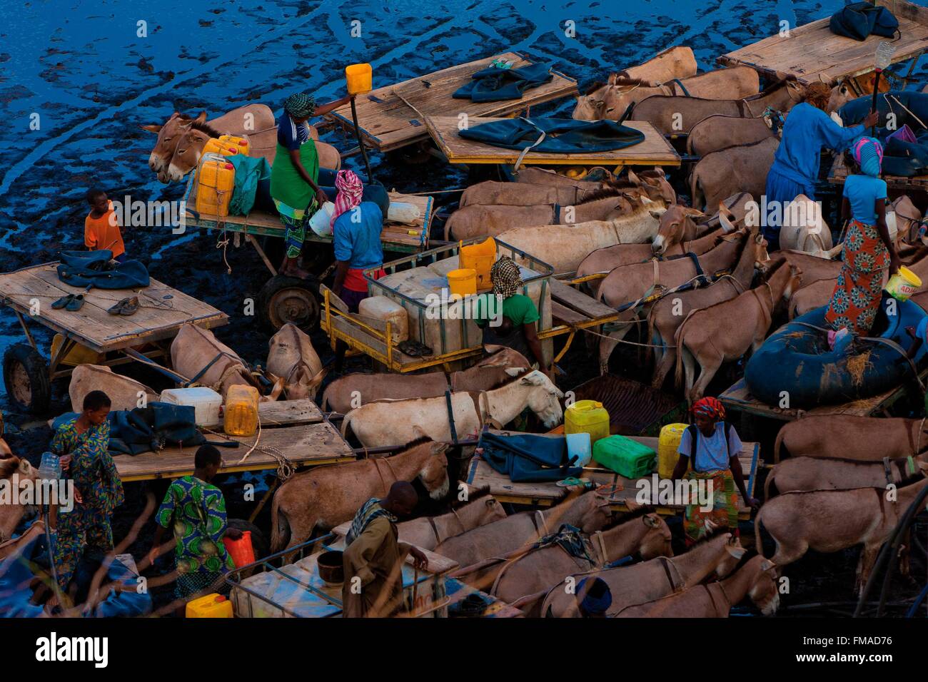 Senegal, Sahel, Ferlo Region, Widou Thiengoly, abrufen und Wassertragen Stockfoto