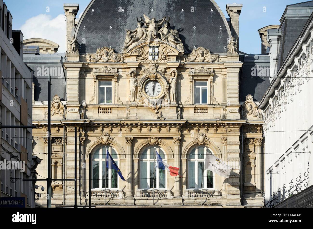 Frankreich, Nord, Tourcoing, Rathaus, zweiten Stock und Giebel Stockfoto