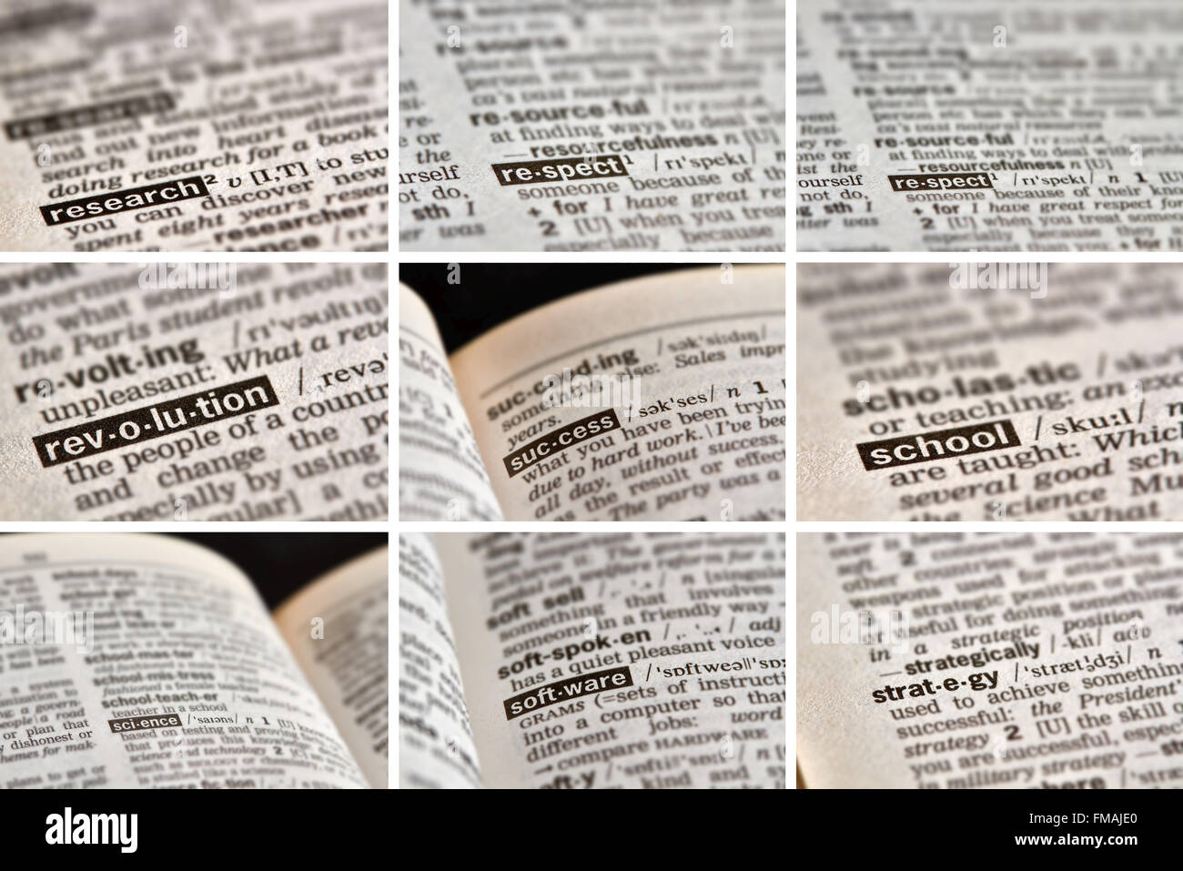 Bildung lernen Wörter im Wörterbuch. Stockfoto