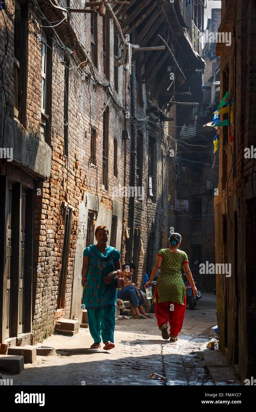 Nepal, Bagmati Zone, Bhaktapur, Weltkulturerbe der UNESCO, typische Straße Stockfoto
