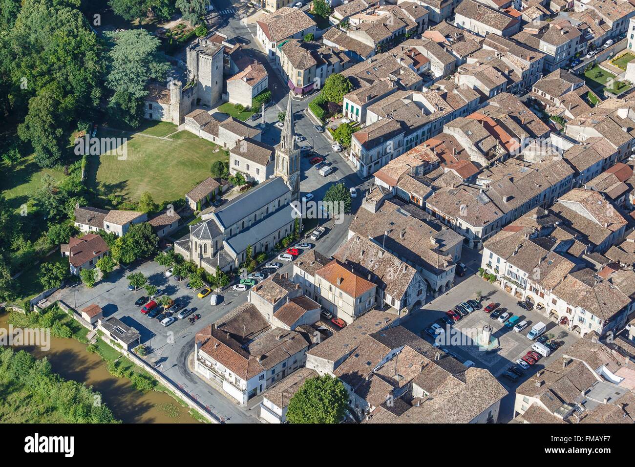 Frankreich, Dordogne, Eymet, der ummauerten Stadt (Luftbild) Stockfoto