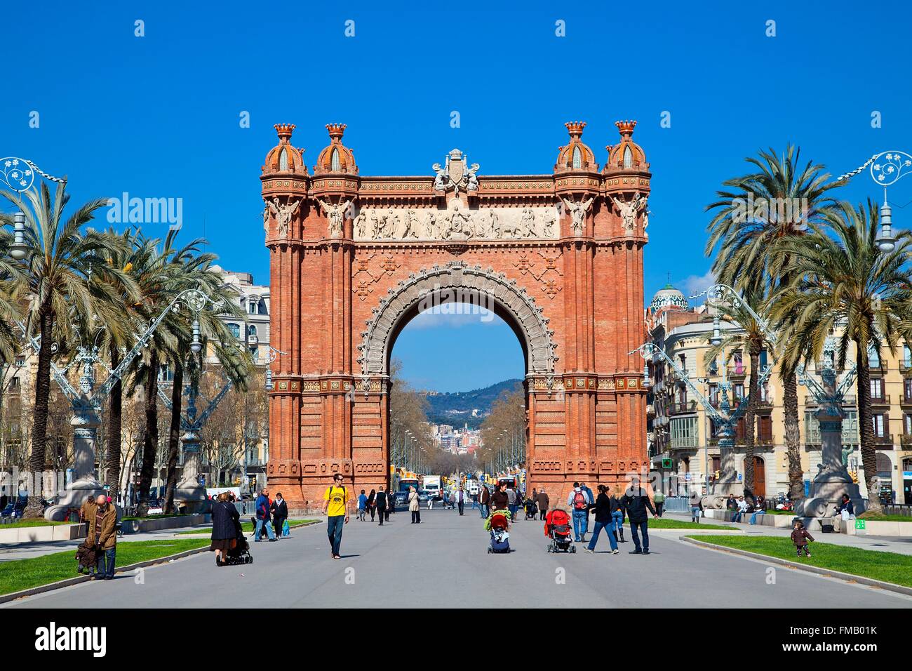 Spanien, Katalonien, Barcelona, der Arc de Triomf von dem Architekten Josep Vilaseca ich Casanovas als Haupteingang für den universellen Stockfoto