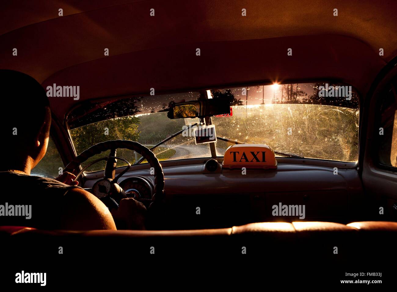 Kuba, Pinar del Rio, Vinales, Innenraum eines Taxis Stockfoto