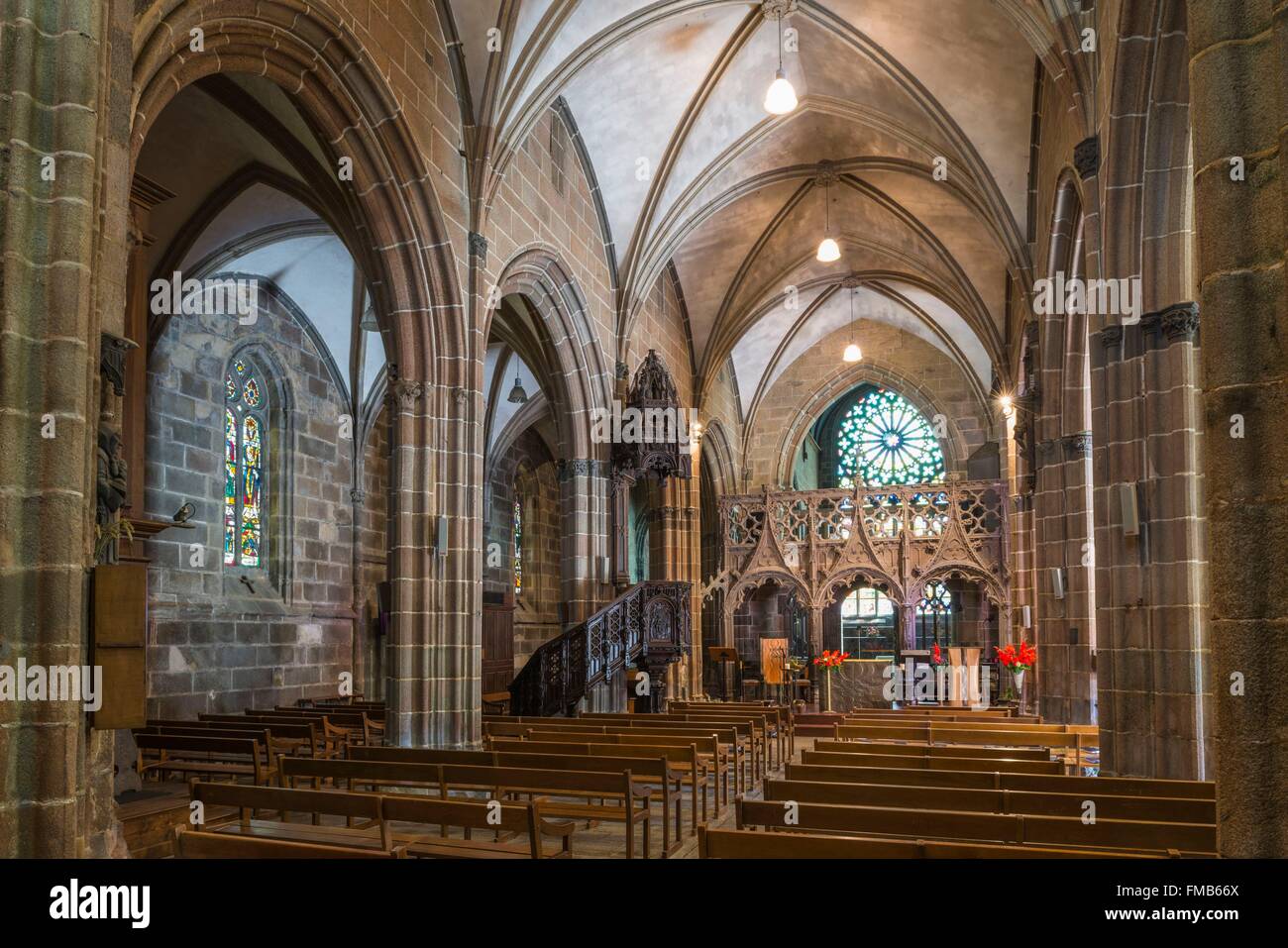 Frankreich, Finistere, Le Folgoet, Basilika Notre-Dame du Folgoet (14. und 15. Jahrhundert), das Langhaus und Chor-Leinwand aus Stockfoto