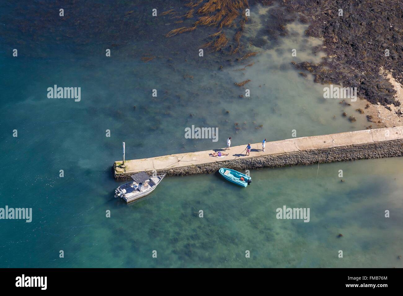 Frankreich, Morbihan, Golf von Morbihan, Ile Longue Steg (Luftbild) Stockfoto