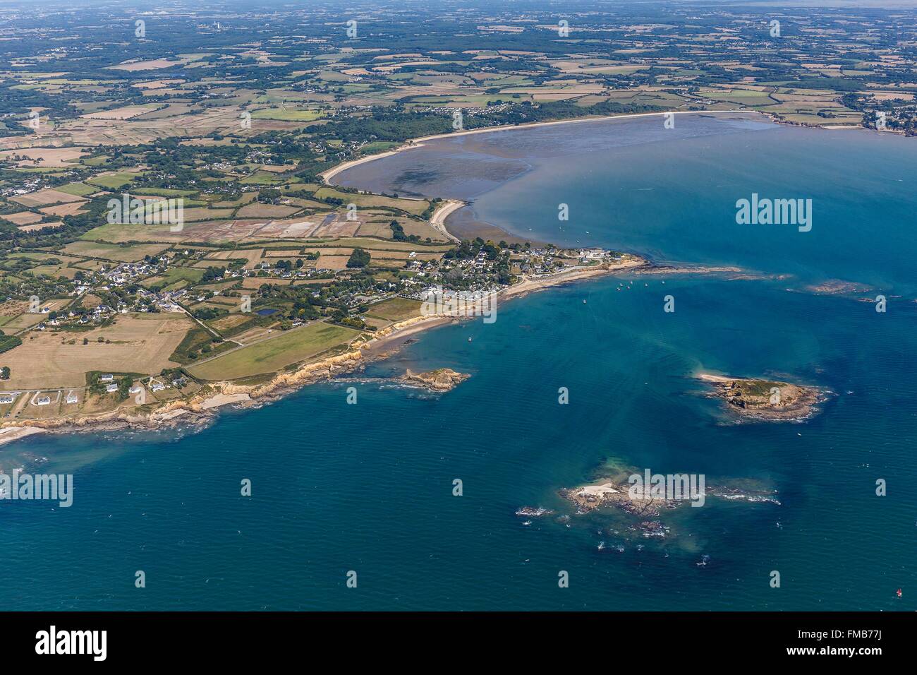 Frankreich, Morbihan Penestin, Bacchus Insel, Pointe du Bile und Pont Mahe Bucht (Luftbild) Stockfoto