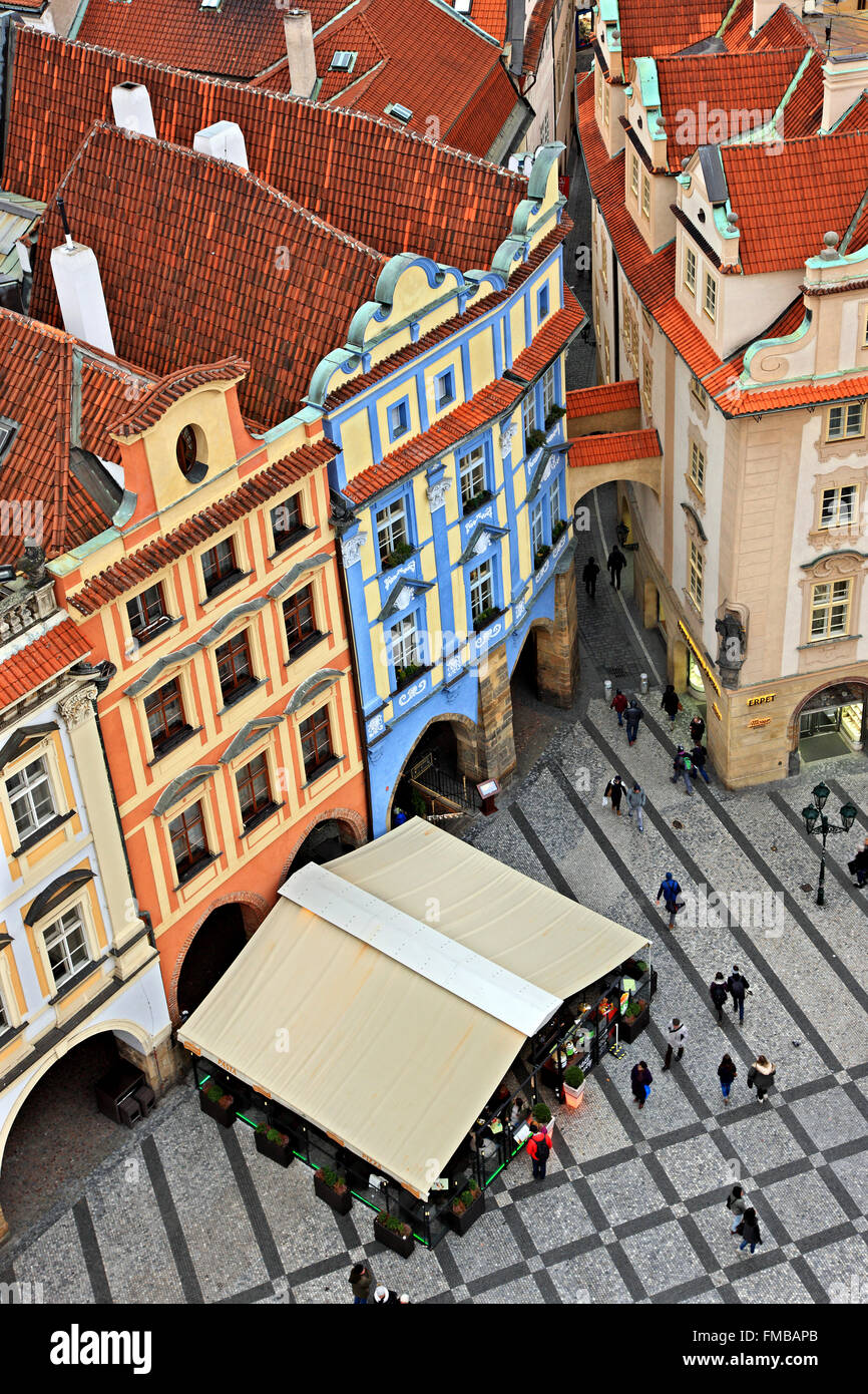 Teilweise Blick auf die Altstadt Altstädter Ring, Stare Mesto (Altstadt), Prag, Tschechische Republik. Blick vom Turm des alten Rathauses Stockfoto
