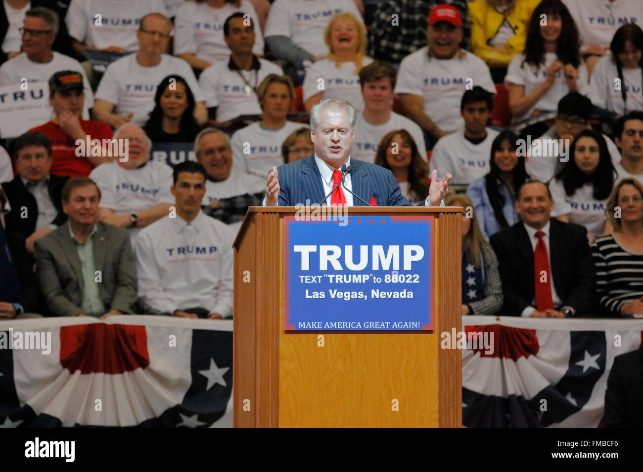 Republikanische Donald J. Trump Presidential Rallye am Vorabend Nevada Caucus, South Point Hotel & Casino, Las Vegas, Nevada. Stockfoto