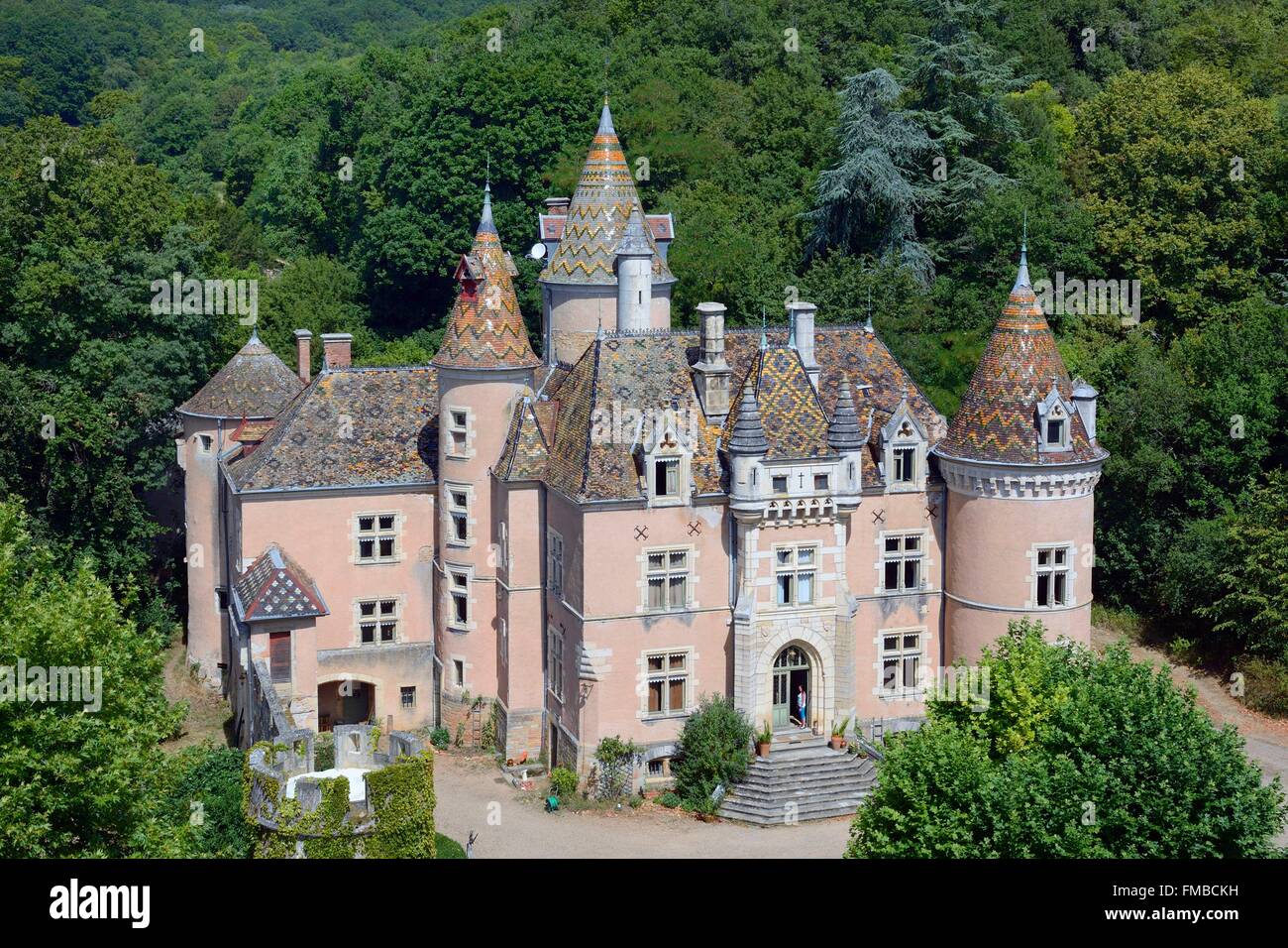 Frankreich, Saone et Loire, Burnand, die Burg (Luftbild) Stockfoto