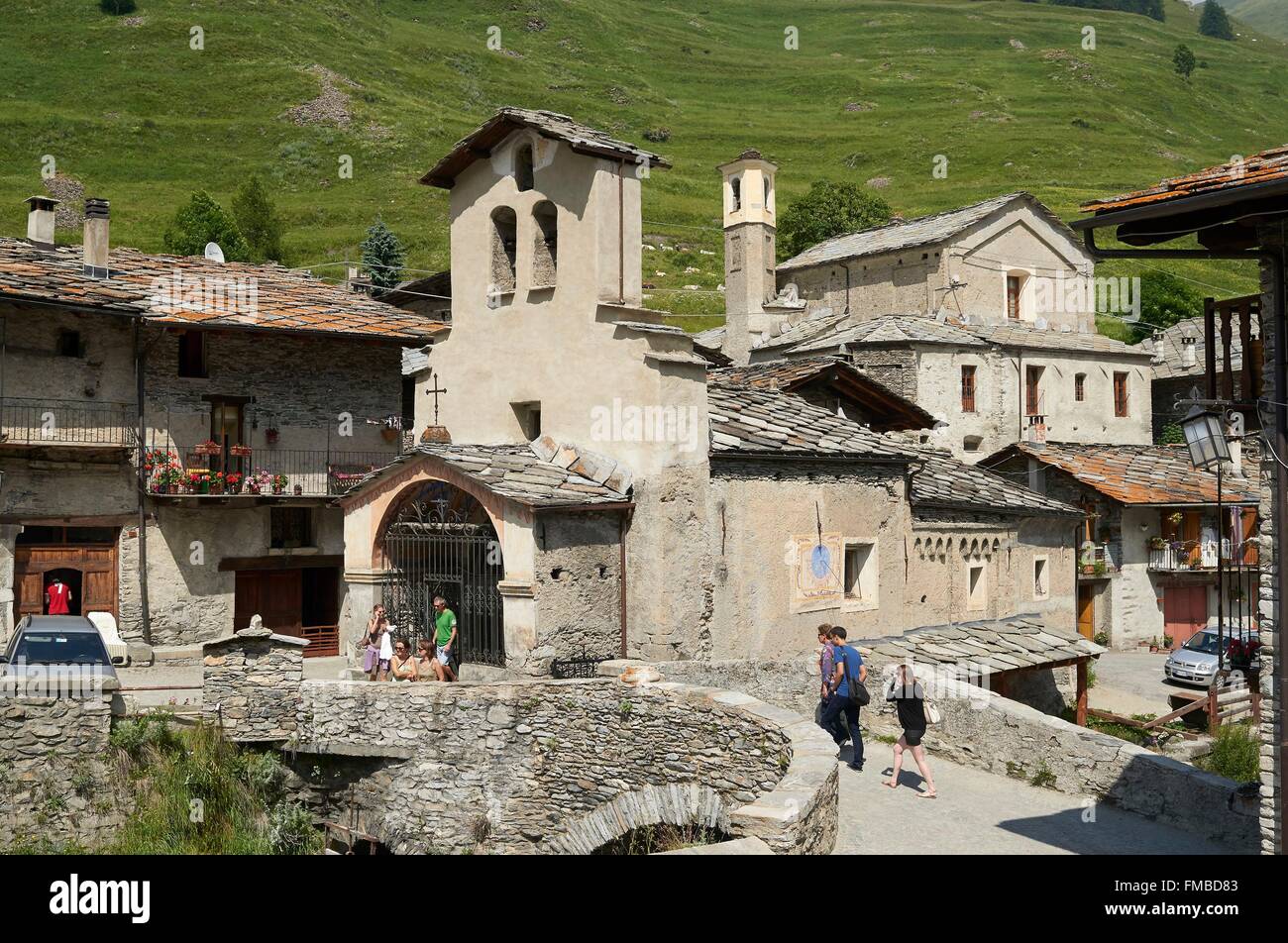 Italien, Val Varaita, Chianale Dorf, Kirche Stockfoto