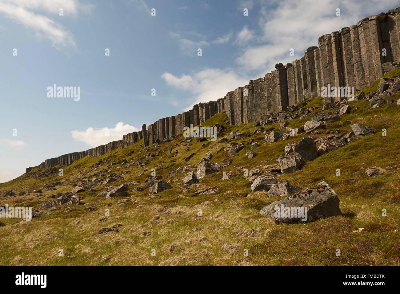 Island, Snaefellsnes Halbinsel, Gerduberg Bereich, Wand Basaltsäulen Stockfoto