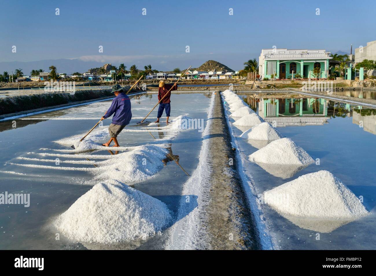 Vietnam, Provinz Ninh Thuan, Phan Rang, Salin, Ernte Salz in die Salins Stockfoto